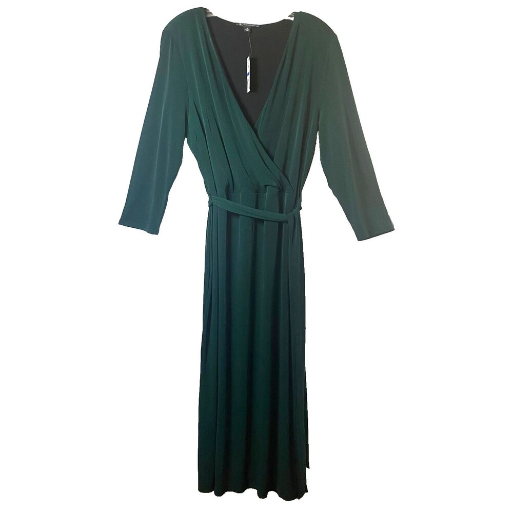 INC International Concepts Faux Wrap Surplice Dress Size XL Emerald Green NWT